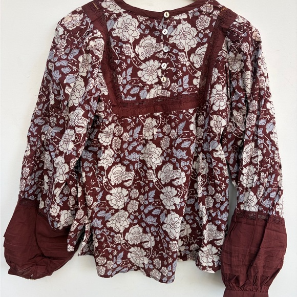 Anthropologie Rafia Blouse by Cleobella NWT Cranberry Floral - Picture 6 of 6